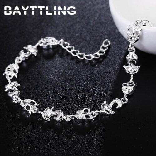 BAYTTLING 925 Sterling Silver 8 Inch AAA Zircon Fox Pendant Bracelet For Woman Fashion Luxury Wedding Jewelry Gift