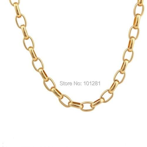 JH New Gold Color 6MM Elliptical Circle Link Chain 55cm Necklace Fashion Brand Jewelry Long Simple Necklace For Women/Men