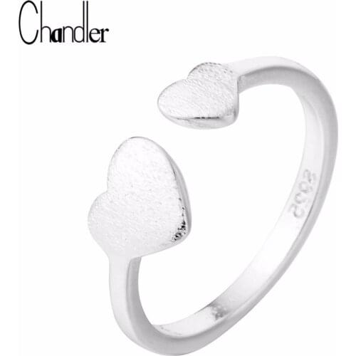 Chandler Matte Brushed Double Love Rings For Women Romantic Opening Heart Wedding Band Couple Bague Finger Femme anillos