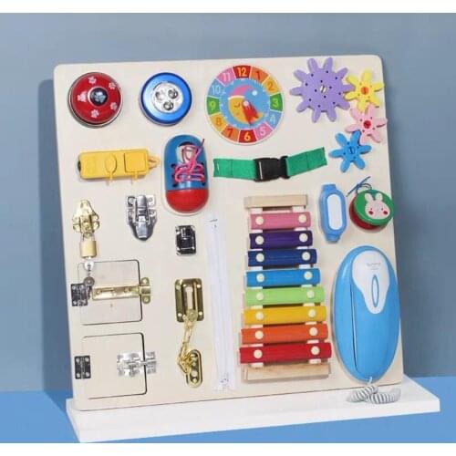 Wooden Busy Board Montessori Toys, Preschool Educational Learning,Basic Life Skills and Fine Motor Activity Sensory Board Game