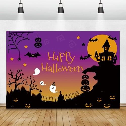 Laeacco Halloween Background Photography Castle Bat Ghost Dark Old Tree Spider Party Baby Photo Backdrop Photo Studio Photocall