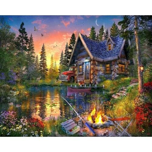 GATYZTORY Frame Lakeside Chalet Landscape DIY Painting By Numbers Kit Paint On Canvas Painting Calligraphy Home Decor Drop Shipp
