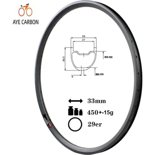 Toray 700 tubeless ready and hookless 29er carbon MTB rims 33mm wide 30mm depth 29 inch carbon mountain bike rims for XC and AM