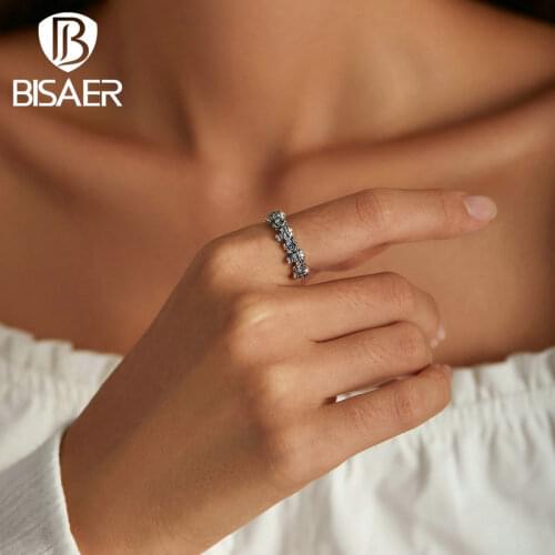 BISAER Vintage Rose Ring For Women 925 Sterling Silver Flower Ring Adjustable Wedding Engagement Ring Female Jewelry EFR218