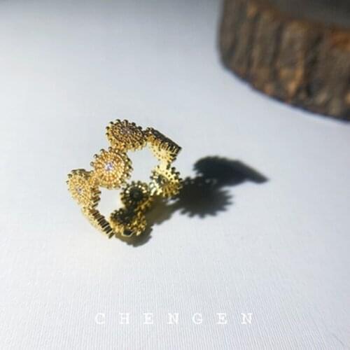 Korean retro diamond inlaid Daisy mouth adjustable ring ring fashion versatile female index finger ring tail ring joint ring