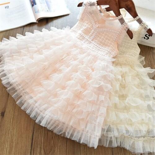 Summer Fluffy Layered Dress for Girls Formal Wedding Dresses Sleeveless Princess Party Dresses 3 4 5 6 7 8 Years Kids Baby Girl