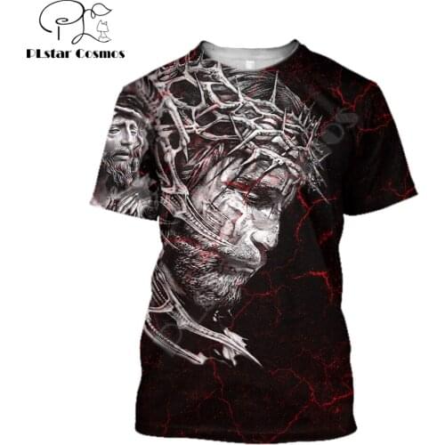 Summer Cool Hipster Men t-shirt Jesus Tattoo Red 3D All Over Printed Harajuku Short sleeve T shirt Unisex Casual tops TX210