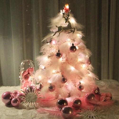 Mini Feather Christmas Tree String Light Desktop Christmas Tree Christmas Decoration Pink Household Feather Girl Birthday Gift