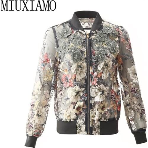 MIUXIMAO High Quality 2020 Office Lady Spring Coat Casual Full Sleeve Beading 3D Flower Gry Embroidery Jacket Women vestidos