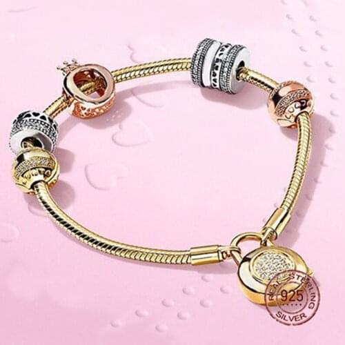 NEW 2018 New Hot Sale 925 sterling silver Bracelet For In Love Gift Set For Women Gold Bracelet Charm DIY Letter Jewelry