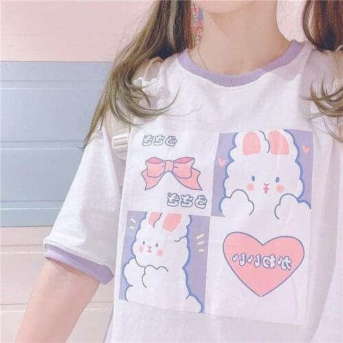 2021 new oversize short-sleeved T-shirt female summer ins cute cartoon printing loose bottoming shirt top japanese streetwear