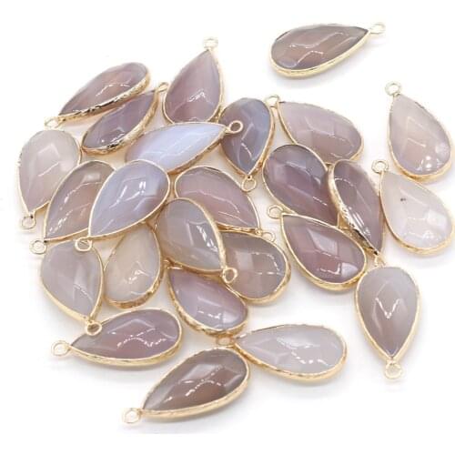 New 5PCS Natural Grey Agates Pendant Water Drop Shape Section Agates Pendants for Jewelry Making DIY Necklace Size 15x30mm