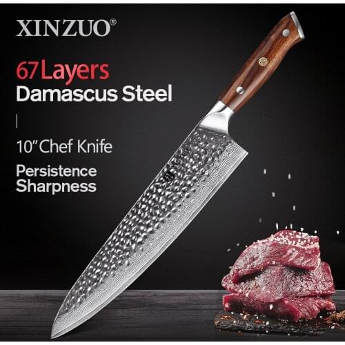 2020 XINZUO 10'' inch Chef Knife Kitchen Knife High Carbon Stainless Steel Japanese VG10 Damascus Steel Cooking Knives Tools