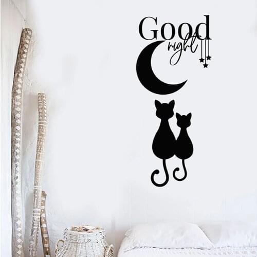 Cartoon Cats Wall Decal Good Night Moon Stars Vinyl Door Window Stickers Baby Kids Bedroom Nursery Interior Decor Wallpaper Z815