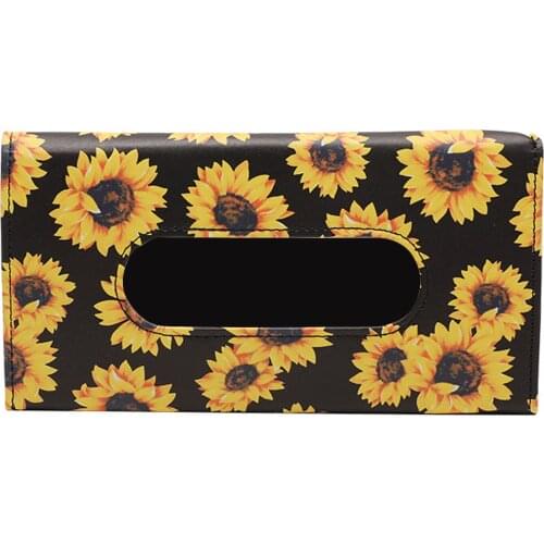Practical Universal Rectangle PU Leather Compact Sunflower Pattern Reusable Interior Accessories Clip On Car Visor Tissue Holder