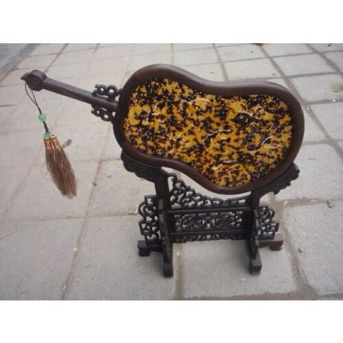 Rare Old Qing Dynasty Tortoiseshell fan statue, with carving, dargon,Free shipping