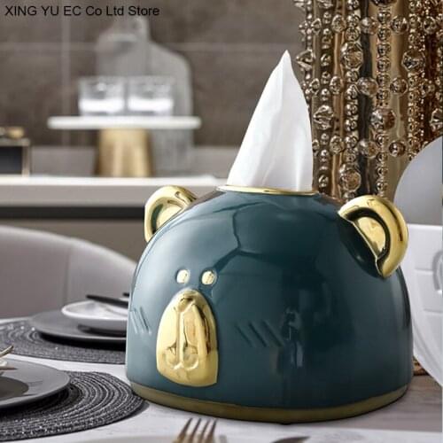 Nordic Bear Tissue Box Living Room Desktop Paper Pumping Storage Ceramic Decorations Living Room Home Dining Table Decoration