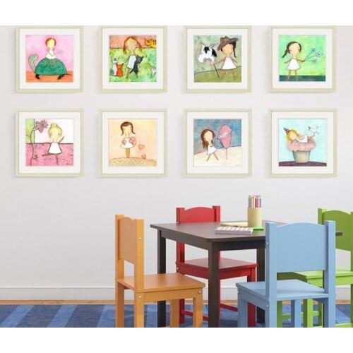 Modern American-Style Cartoon Print Home Decorative Wall Art Girls Room Decor Canvas Cute Girl Watercolor Poster Sweet Kawaii