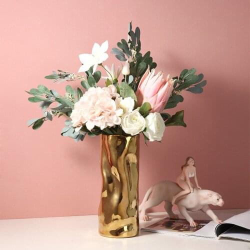 Light Luxury Morandi Gold Ceramic Vase for Home Model Fower House Decoration