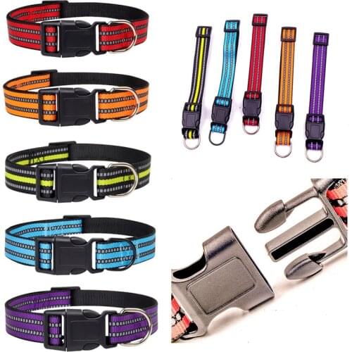 5 Colors Fashion Reflective Strip Collars 65*2.5cm Adjustable Nylon Buckles Alloy Pet Collar Medium /Large Dogs Durable Supplies