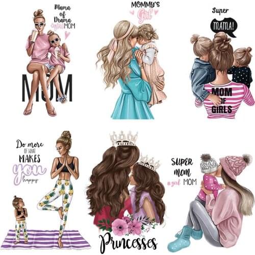 Mom Baby Iron On Trasnfers For Clothing Stickers On T-shirt Hoodies Heat Trasnfers Thermal Stickers On Clothes Applique Stripes