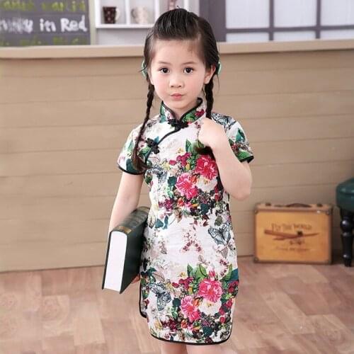 Floral Chinese Traditional Girls Cheong-sam Dress Summer Dresses Kid Chinese Style Qipao New Year gift