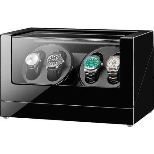 Watch Winder for Automatic Watches with Extremely Quiet Motor Large Capacity Wood Baking Finish Black PU Leather 4+0