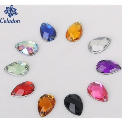 Factory price 8x13MM 100pcs 11 Color Water droplets shape Clear Crystal Flat Back Square Beads Strass Stones For Garment Beads