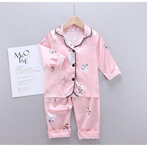 Baby Nightgown Sleepwear Kids Girls Boys Pajamas Summer Standing Bear Print Long Sleeve Pajamas Tops+Sleep Pants Pyjamas Set 2