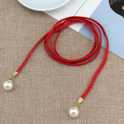 Female Decorative Pearl Belt Womens Fashion Knotted Waist Chain Fashional Adjustable Dress Woven Waist Rope Gifts For Girls