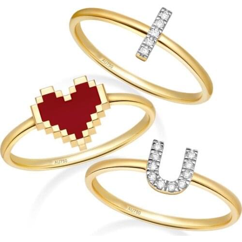 SLJELY Fashion Romantic 925 Sterling Silver Gold Color I Love U Initial Letter Heart Finger Ring Micro Cubic Zirconia for Women