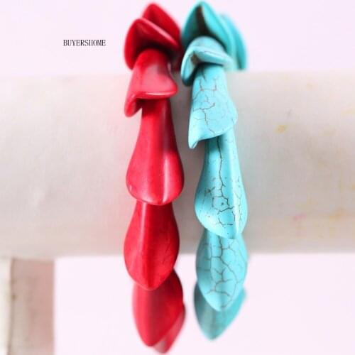 1Pcs BUYERSHOME Hot Jewelry For Women 15x38MM Natural Beads Stone Red Green Howlite Stretch Bracelet 8"H606H605