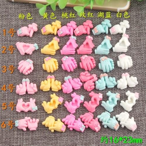 10pcs 16*23mm Kawaii cabochon Resin small gesture charms one word clip jewelry material DIY rubber band hair rope accessories