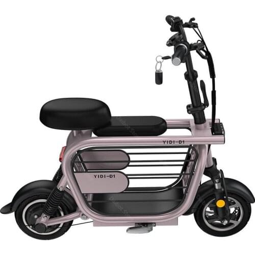 11 Inch Electric Bicycle Women 2 Wheels Electric Bicycles 400W 48V White/Pink Portable Electric City E Bike Scooter Alarm System