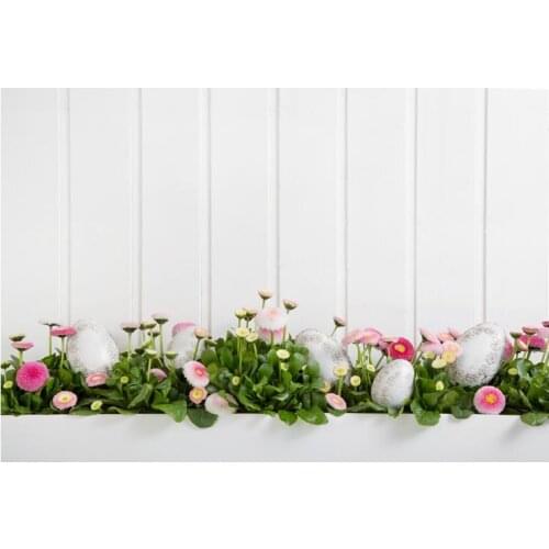 2017 Thin Vinyl Backdrops Easter Eggs White Wood Grass Garden Flowers Baby Children Photography Background Muslin Backgrounds