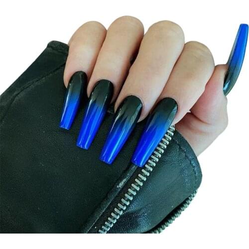 24pcs Long French False Nails Press On Nail Hit Color Nail Tips Coffin Detachable Fake Nails Manicure Nail Art Tools