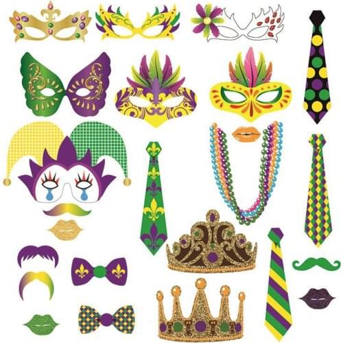 24pcs Mardi Gras Carnival Party Decorations DIY Mask Paper Cards Photobooth Props Festival Celebration Party Supplies