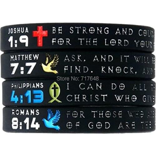 300PCS Symbols of Faith Bible with Christian Symbols Scripture Engraved wristband silicone bracelets free shipping by FEDEX
