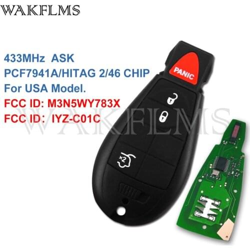 4 Buttons With Panic 433MHz PCF7941A ID46 Fobik Remote Car Key Fob For Jeep Commander Grand Cherokee M3N5WY783X IYZ-C01C