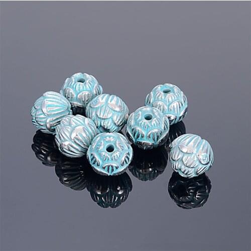 Miasol 50 Pcs/Lot 10x11MM Copper Hydroxide Plated Antique Design Lotus Flower Spacer Charms Beads For Diy Jewelry Making