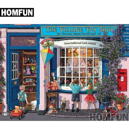 HOMFUN Full Square/Round Drill 5D DIY Diamond Painting "Village Toy Shop" 3D Embroidery Cross Stitch 5D Home Decor A00778