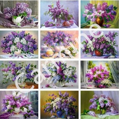 5D DIY Lilac Flowers Diamond Painting Wall Art Flower Cross Stitch Diamond Embroidery Full Round&Square Drill Home Decoration
