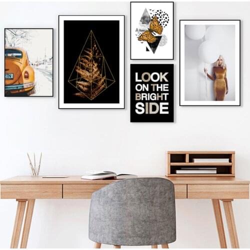 Black White Motivational Quote Canvas Painting Office Wall Art Posters Prints Orange Car Butterfly Women Golden Leaf Pictures
