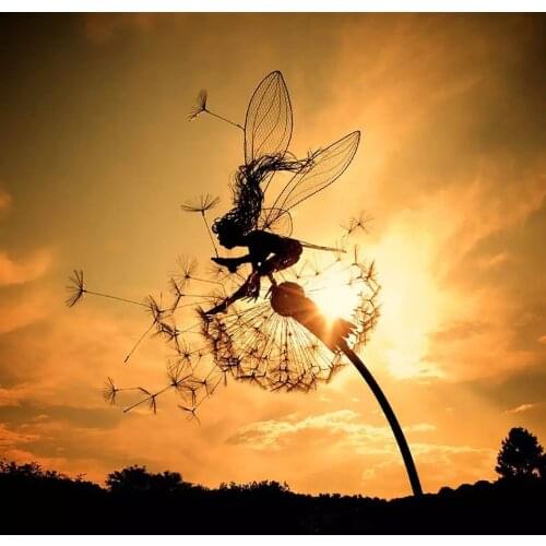 Garden Decorative Stake Fairies and Dandelions Dance Together Metal Garden Yard Art Decor Lawn Landscape Garten Decor