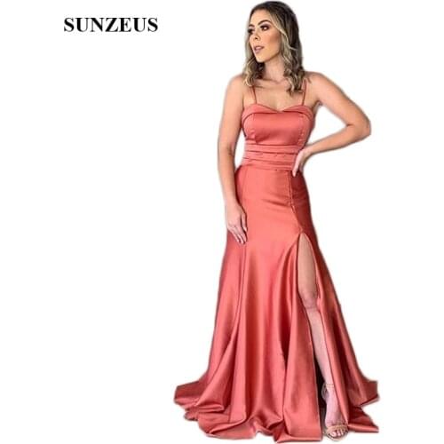 Leg Split Slit Long Evening Dresses Sweetheart Spaghetti Straps A-Line Satin Formal Evening Gowns Backless Night Party Dress
