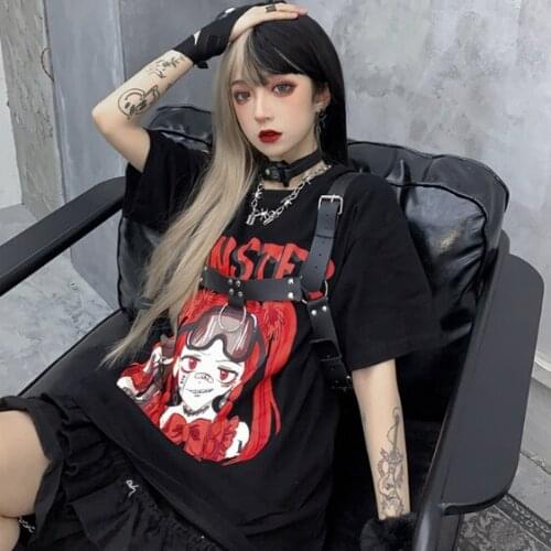 Футболка Harajuku bunny Print Black Crop Women T-shirts Goth Streetwear Short Sleeve Top Tee Female Kawaii y2k mujer gothic kpop