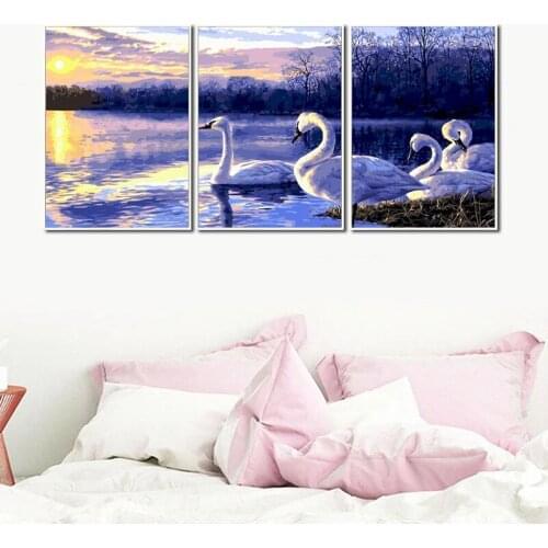 Gatyztory 3pcs Swan Paint By Numbers For Adults Children Animal HandPainted Oil Painting Canvas DIY Gift Home Decor 40×50cm