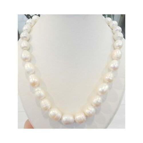 Hot sale >> 20 INCHES LONG. BIG RICE SHAPE 12-13MM WHITE REAL NATURAL PEARL NECKLACE AAA