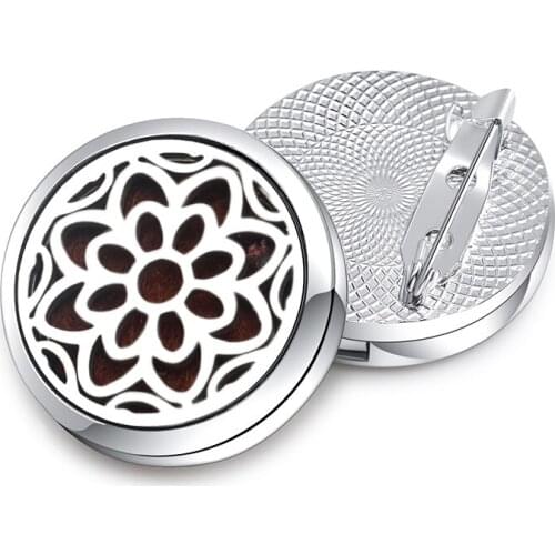 Exquisite Brooch Aroma Diffuser Flower Pattern Stainless Steel Pendant Essential Oil Aromatherapy Perfume Lockets Brooch Jewelry