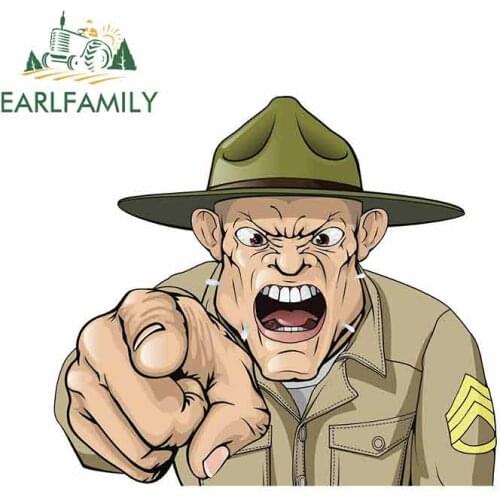 EARLFAMILY 13cm x 11.5cm For Angry Army Drill Sergeant Car Truck Pinup Creative Stickers Bumper Decoration Custom Printing
